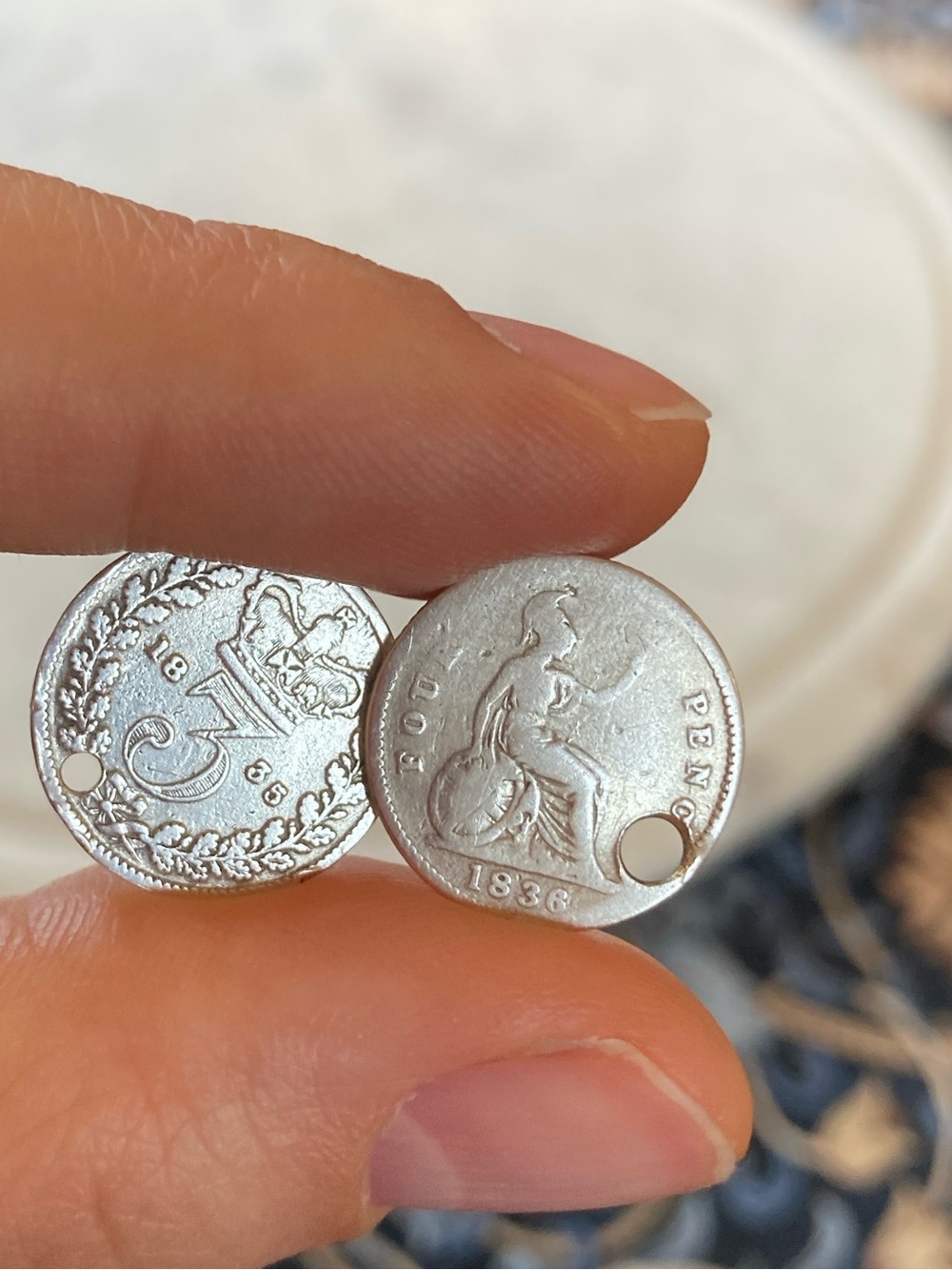 Antique Georgian 1835 & 1836 Threepence & Fourpence British Coin Charms